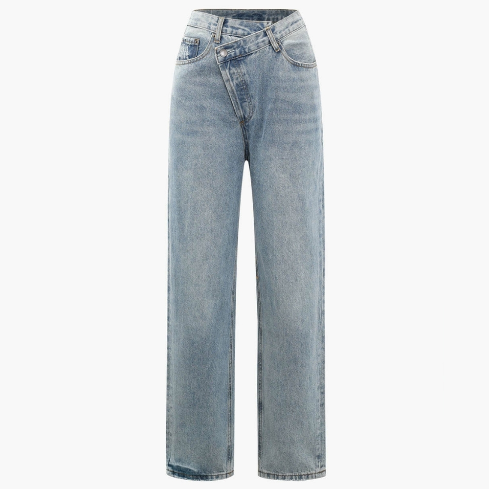Asymmetric Waist Straight Leg Jeans